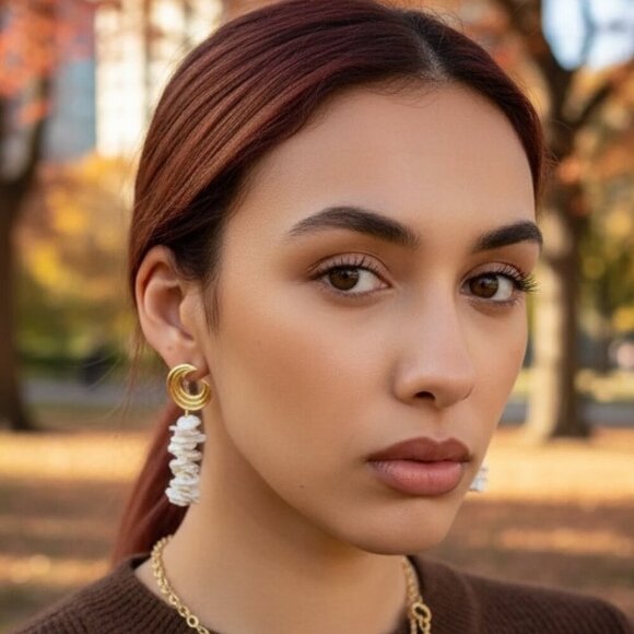 🆕️Crescent Moon Earrings with Baroque Pearls 18K Gold Plated Statement Jewelry - Picture 10 of 12